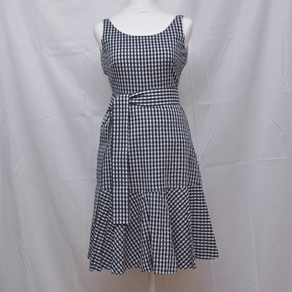 J Crew navy blue white gingham dress